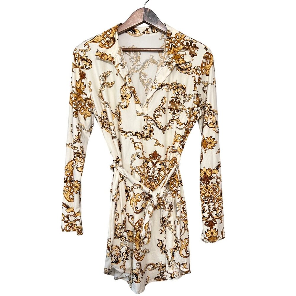 Elegant Gold and Cream Mini Dress